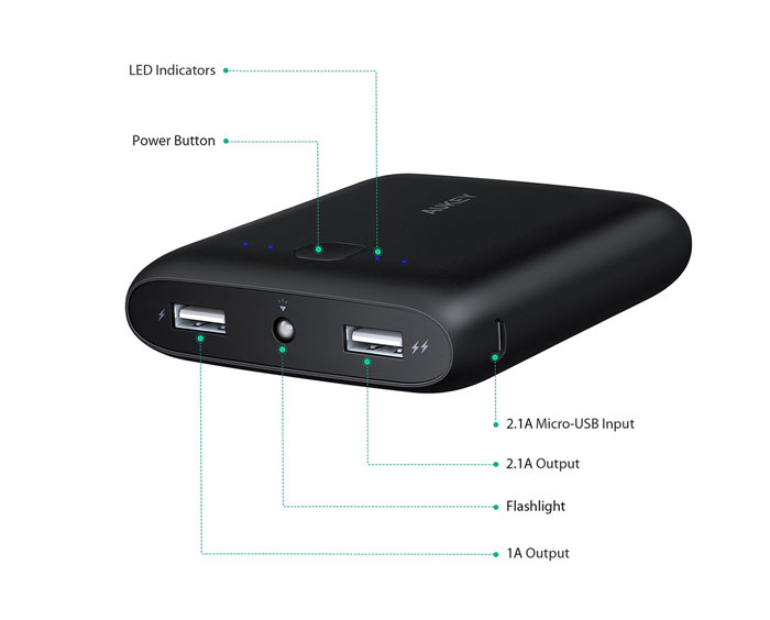 Aukey 10,000 Pocket Portable Charger features