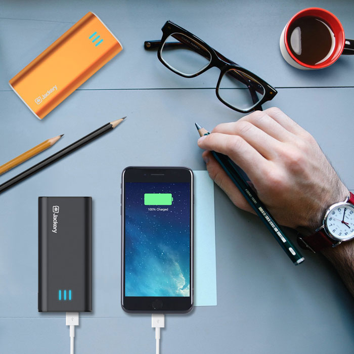 Jackery Bar Premium 6000 mAh External Battery Charger in use