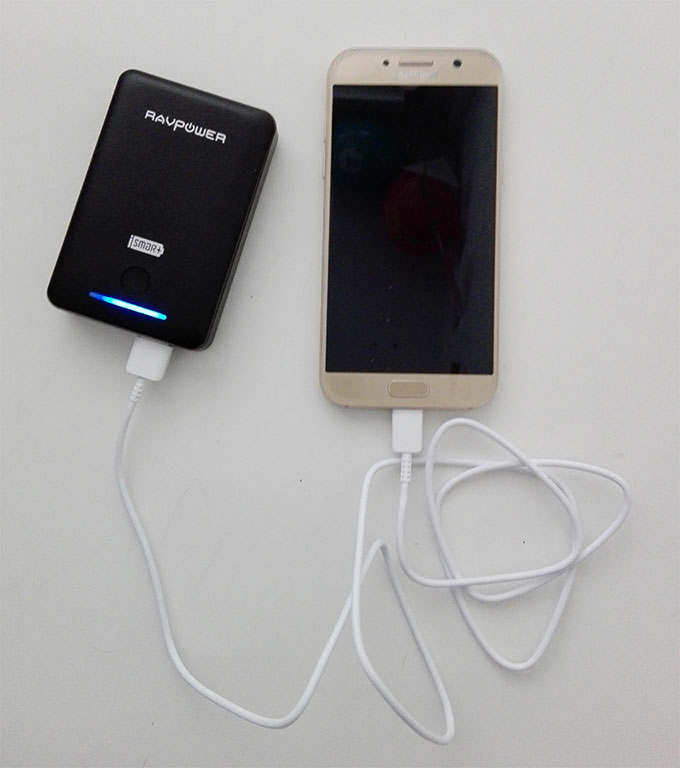 RAVPower 10050mAh Portable Charger in use